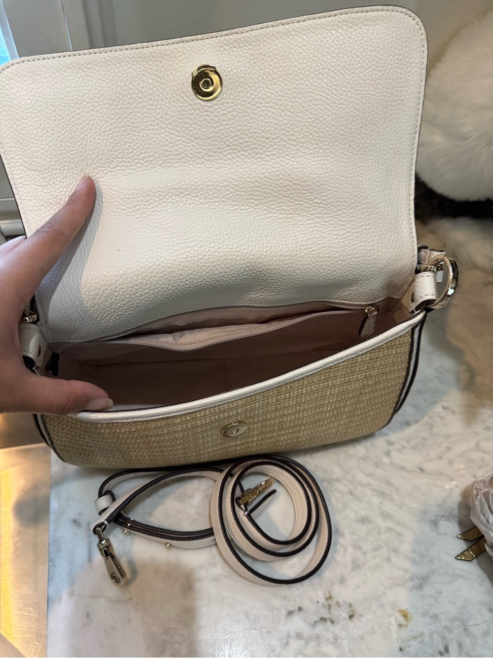 Kate Spade HUDSON Natural Straw and White Leather Shoulder & Cross Body Bag - Picture 11 of 14